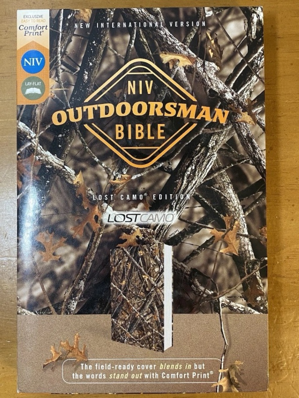 NIV Outdoorsman Bible Lost Camo Woods Comfort Print Easy Read Lay Flat With Box